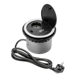 VGRADNA VTIČNICA  POLNILEC, Ø100 MM, 1xSHUKO, 2xUSB-A 2A, KABEL 1.5 m, SIVA