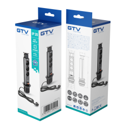 VGRADNA VTIČNICA , Ø60 MM, 3xSHUKO, 2xUSB-A 2.1A, KABEL 1.8 m, ČRNA