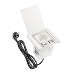 VGRADNA VTIČNICA ZPREKLOPNI POKROV , 1x FRANCOSKA VTIČNICA , 2xUSB A RJ45, KABEL 1.5m, BELA