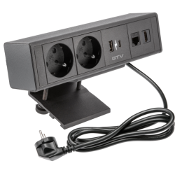 VGRADNA VTIČNICA  BAR, 2x FRANCOSKA VTIČNICA , 1xUSB A, 1xUSB C. 1xRJ45, 1xHDMI, KABEL 1.5m, ČRNA