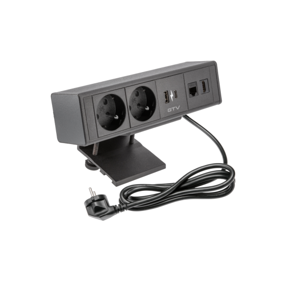 VGRADNA VTIČNICA  BAR, 2x FRANCOSKA VTIČNICA , 1xUSB A, 1xUSB C. 1xRJ45, 1xHDMI, KABEL 1.5m, ČRNA