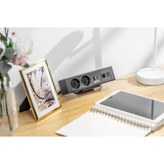 VGRADNA VTIČNICA  BAR, 2x FRANCOSKA VTIČNICA , 1xUSB A, 1xUSB C. 1xRJ45, 1xHDMI, KABEL 1.5m, ČRNA