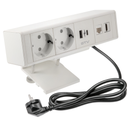 VGRADNA VTIČNICA  BAR, 2xSHUKO, USB A+C, HDMI, RJ45 KABEL 1.5 m, BELA