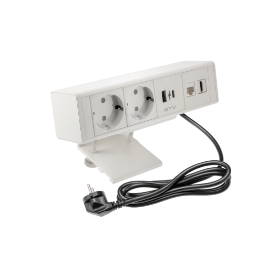 Utičnica za namještaj BAR, 2x schuko utičnica, 1xUSB A, 1xUSB C. 1xRJ45, 1xHDMI,, kabel 1,5m, bijeli