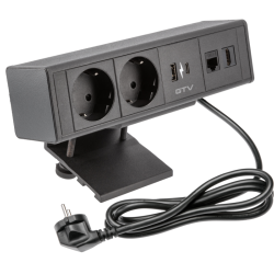 VGRADNA VTIČNICA  BAR, 2xSHUKO, USB A+C, HDMI, RJ45 KABEL 1.5 m, ČRNA