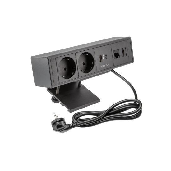 Utičnica za namještaj BAR, 2x schuko utičnica, 1xUSB A, 1xUSB C. 1xRJ45, 1xHDMI,, kabel 1,5m, crni