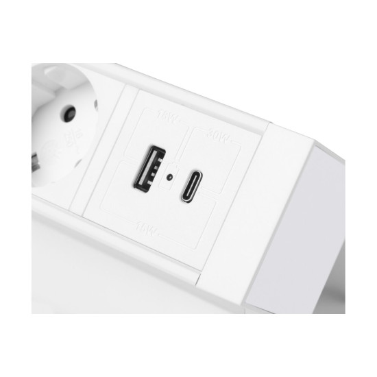 Basco utičnica za namještaj, 3 x Schuko utičnica, USB A+C, kabel od 1,5 m, bijela s montažom