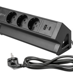 Basco utičnica za namještaj, 3 x Schuko utičnica, USB A+C, kabel od 1,5 m, crna s montažom