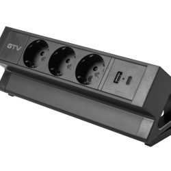 Basco utičnica za namještaj, 3 x Schuko utičnica, USB A+C, kabel od 1,5 m, crna s montažom