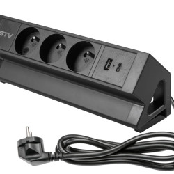 Basco utičnica za namještaj, 3 x utičnica s uzemljenjem, USB A+C, kabel od 1,5 m, crna s montažom