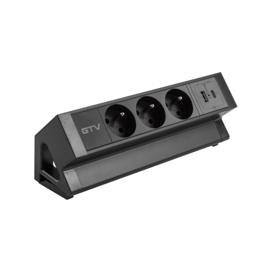 Basco utičnica za namještaj, 3 x utičnica s uzemljenjem, USB A+C, kabel od 1,5 m, crna s montažom