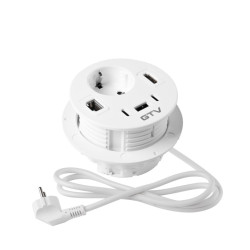 Rondo utičnica za namještaj,1xSchuko utičnica,1xUSB A+2xUSB C,RJ45,1xHDMI,kabel 1,5m,bijela