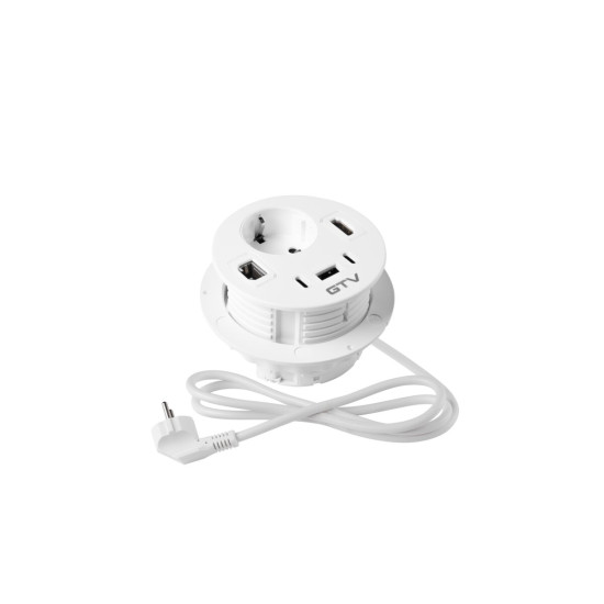 Rondo utičnica za namještaj,1xSchuko utičnica,1xUSB A+2xUSB C,RJ45,1xHDMI,kabel 1,5m,bijela