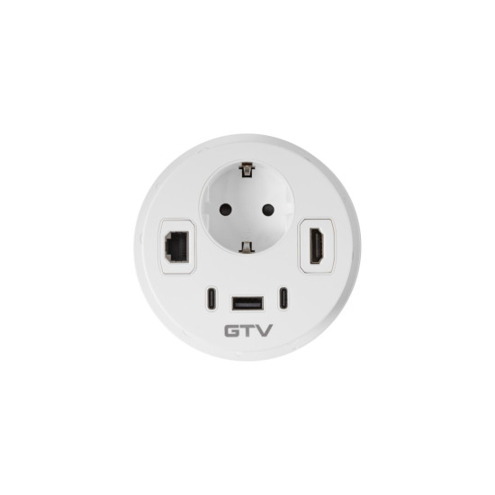 Rondo utičnica za namještaj,1xSchuko utičnica,1xUSB A+2xUSB C,RJ45,1xHDMI,kabel 1,5m,bijela