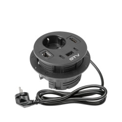 Rondo utičnica za namještaj, 1xSchuko utičnica, 1xUSB A+2xUSB C,1xRJ45,1xHDMI, kabel 1,5m, crna
