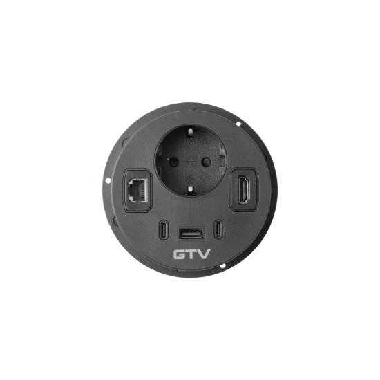 Rondo utičnica za namještaj, 1xSchuko utičnica, 1xUSB A+2xUSB C,1xRJ45,1xHDMI, kabel 1,5m, crna