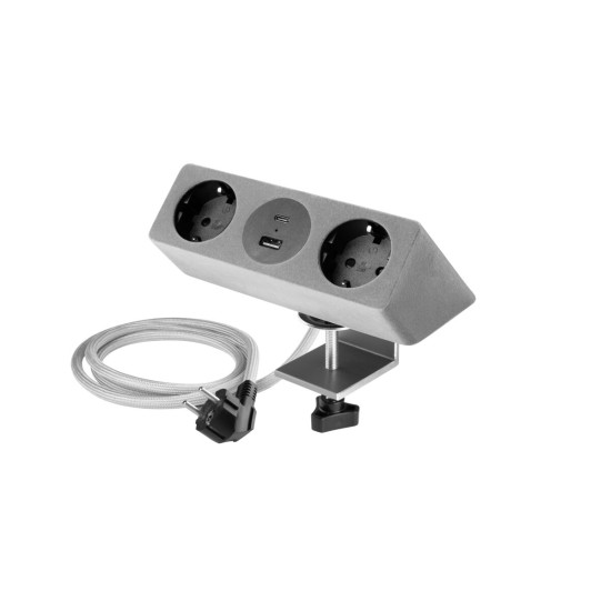 VTIČNICA SOFITO, 2xSHUKO, USB A+C, KABEL 1.5 m, SIVO flock