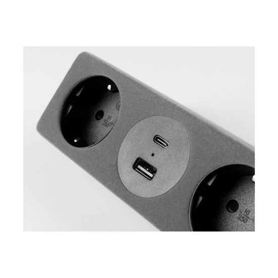 VTIČNICA SOFITO, 2xSHUKO, USB A+C, KABEL 1.5 m, SIVO flock