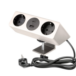 Sofito utičnica za namještaj, 3 x Schuko utičnica, USB A+C, kabel od 1,5 m, inox s montažom