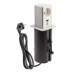 Tower IZVLEČNA  VGRADNA VTIČNICA , 1x FRANCOSKA VTIČNICA , 1xUSB A, 1xUSB C, 1.5m KABEL, BELA  , INOX cap