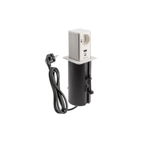 Tower IZVLEČNA  VGRADNA VTIČNICA , 1x FRANCOSKA VTIČNICA , 1xUSB A, 1xUSB C, 1.5m KABEL, BELA  , INOX cap
