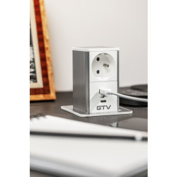 Tower IZVLEČNA  VGRADNA VTIČNICA , 1x FRANCOSKA VTIČNICA , 1xUSB A, 1xUSB C, 1.5m KABEL, BELA  , INOX cap