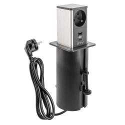 Tower IZVLEČNA  VGRADNA VTIČNICA , 1x FRANCOSKA VTIČNICA , 1xUSB A, 1xUSB C, KABEL 1.5m, ČRNA , INOX cap