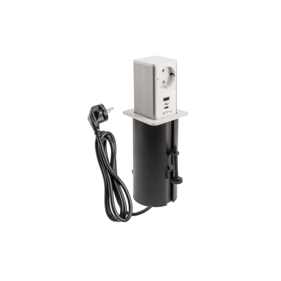 Utičnica namještaja za izvlačenje tornja, utičnica 1x schuko, 1xUSB A, 1xUSB C, kabel 1,5m, bijela, inox kapica