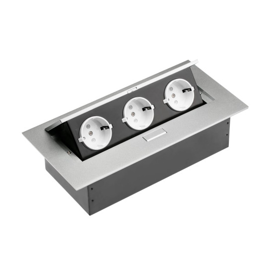 Stolni produžni kabel 3x schuko utičnica, bez kabela, aluminij