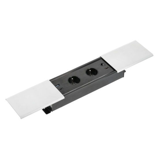 PRESTINO uvučeni stolni produžni kabel, 2x francuska utičnica, USB A+C, RJ45, HDMI, kabel 1,5m, bijeli