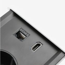 PRESTINO uvučeni stolni produžni kabel, 2x francuska utičnica, USB A+C, RJ45, HDMI, kabel 1,5m, bijeli