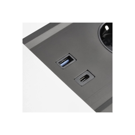 PRESTINO uvučeni stolni produžni kabel, 2x francuska utičnica, USB A+C, RJ45, HDMI, kabel 1,5m, bijeli