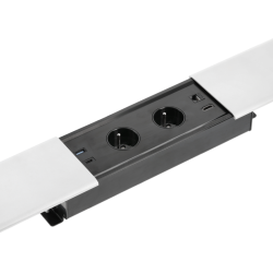 PRESTINO uvučeni stolni produžni kabel, 2x francuska utičnica, USB A+C, RJ45, HDMI, kabel 1,5m, srebro