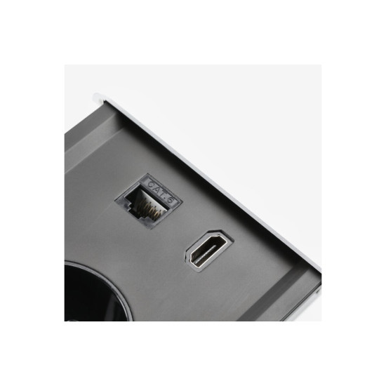 PRESTINO uvučeni stolni produžni kabel, 2x schuko utičnica, USB A+C, RJ45, HDMI, kabel 1,5m, bijeli