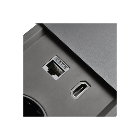 PRESTINO uvučeni stolni produžni kabel, 2x schuko utičnica, USB A+C, RJ45, HDMI, kabel 1,5m, crni