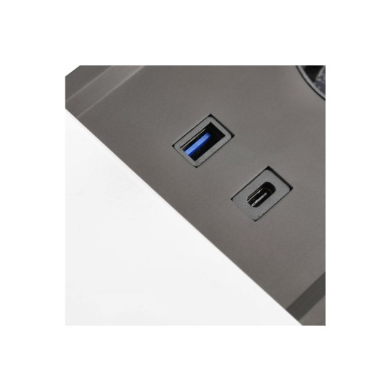 PRESTINO uvučeni stolni produžni kabel, 2x schuko utičnica, USB A+C, RJ45, HDMI, kabel 1,5m, srebro