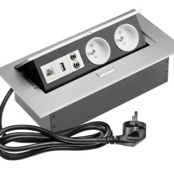 VGRADNA VTIČNICA KABEL 2x VTIČNICA, USB, audio (banana), gn. RJ45, NAPAJALNI  KABEL Z VTIKAČEM,, ALU