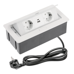 VGRADNA VTIČNICA  SOFT, 2xSHUKO, USB A+С, KABEL 1.5 m, BELA