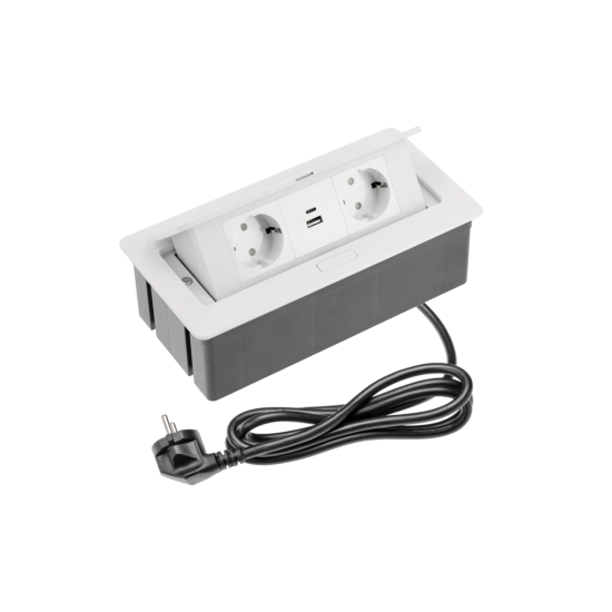 VGRADNA VTIČNICA  SOFT, 2xSHUKO, USB A+С, KABEL 1.5 m, BELA