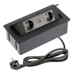 VGRADNA VTIČNICA  SOFT, 2xSHUKO, USB A+С, KABEL 1.5 m, ČRNA