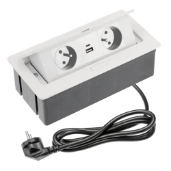 SOFT utičnica za namještaj 2x utičnica za uzemljenje, USB A+C, kabel za napajanje s utikačem, bijela