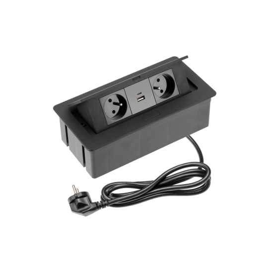 VGRADNA VTIČNICA  SOFT 2x VTIČNICA  z ozemljitvijo , USB A+C, NAPAJALNI  KABEL Z VTIKAČEM,, ČRNA