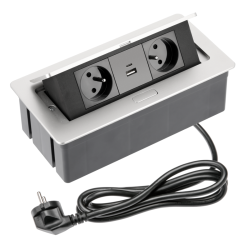 SOFT utičnica za namještaj 2x utičnica s uzemljenjem, USB A+C, kabel za napajanje s utikačem, alu