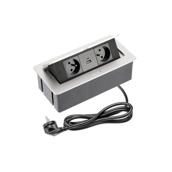 SOFT VTIČNICA 2x Z OZEMLJITVIJO, USB A+C, KABEL Z VTIKAČEM,, ALU
