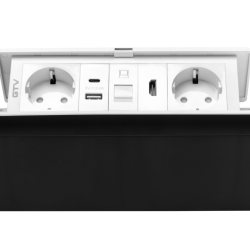 MULTISOFT Utičnica za Namještaj 2x Schuko Utičnica, USB A+C, RJ45, HDMI, Kabel Za Napajanje S Utikačem, Bijela