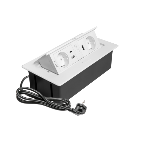 VGRADNA VTIČNICA  MULTISOFT, 2xSHUKO, USB A+C, RJ45, HDMI, KABEL 1.5 m, BELA