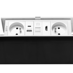 MULTISOFT Utičnica za Namještaj 2x Utičnica s uzemljenjem, USB A+C, RJ45, HDMI, Kabel za Napajanje s Utikačem, Bijela