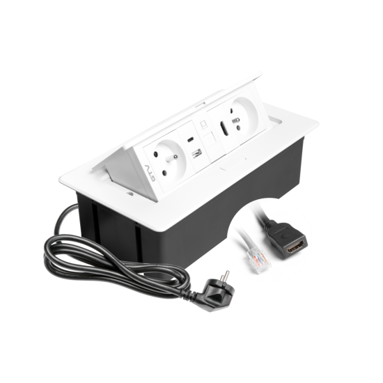 MULTISOFT  VGRADNA VTIČNICA  2x VTIČNICA Z OZEMLJITVIJO , USB A+C, RJ45, HDMI, NAPAJALNI  KABEL Z VTIKAČEM,, BELA