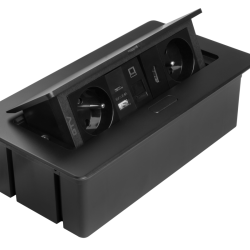 MULTISOFT Utičnica za namještaj 2x utičnica s uzemljenjem, USB A+C, RJ45, HDMI, Kabel za napajanje s utikačem, Crna