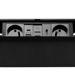 MULTISOFT Utičnica za namještaj 2x utičnica s uzemljenjem, USB A+C, RJ45, HDMI, Kabel za napajanje s utikačem, Crna
